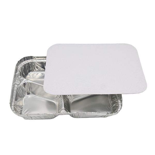 plateau en aluminium à trois compartiments avec couvercle en carton
